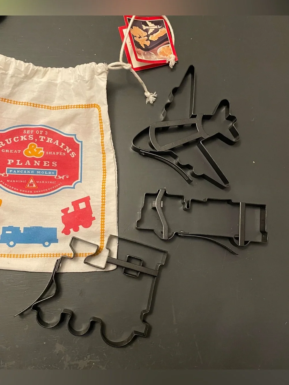 William Sonoma Truck, Train & Plane Pancake Molds with cloth Bag